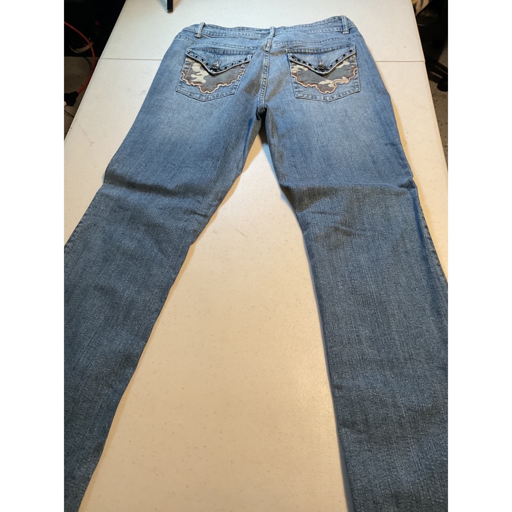 Nine Eight Camo Pocket Studded Straight‎ Leg Jeans Blue Denim Womens Size 14